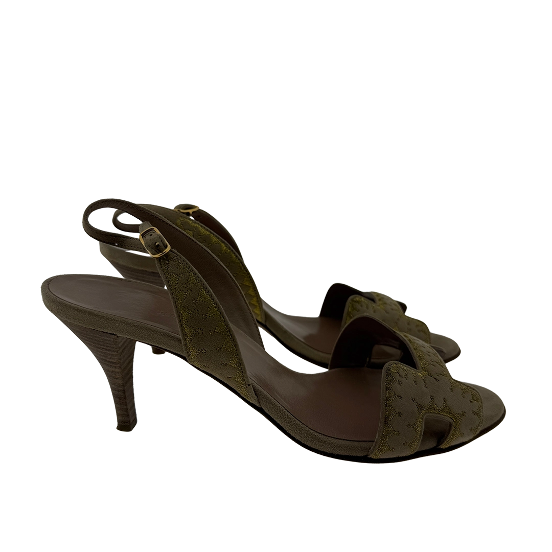 Hermès Premières Sandalen aus Veloursleder beige gold Größe 37 / sehr gut Hermès