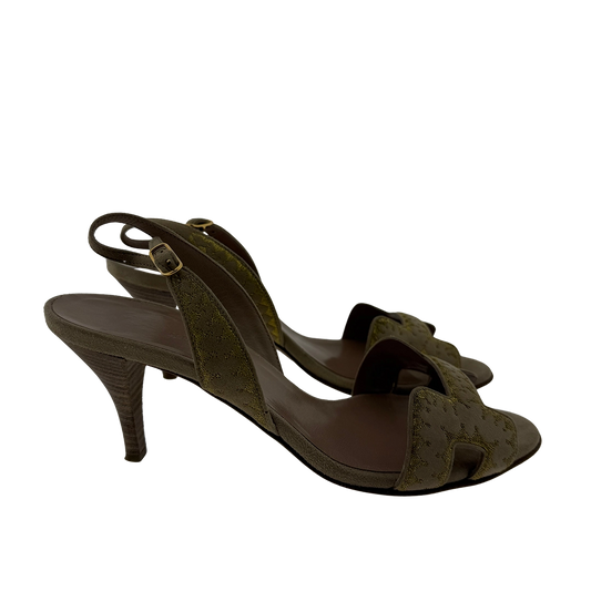 Hermès Premières Sandalen aus Veloursleder beige gold Größe 37 / sehr gut Hermès