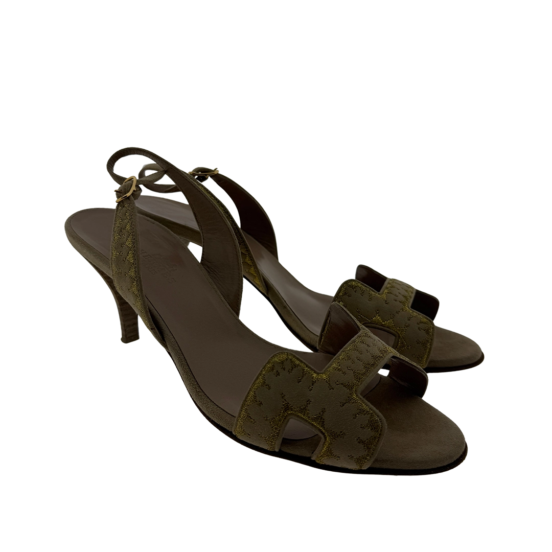 Hermès Premières Sandalen aus Veloursleder beige gold Größe 37 / sehr gut Hermès