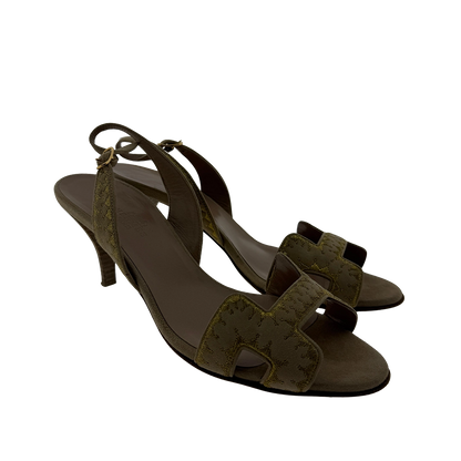 Hermès Premières Sandalen aus Veloursleder beige gold Größe 37 / sehr gut Hermès