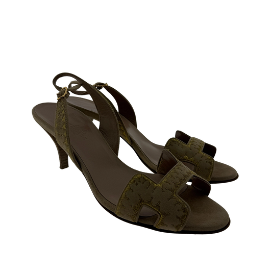 Hermès Premières Sandalen aus Veloursleder beige gold Größe 37 / sehr gut Hermès