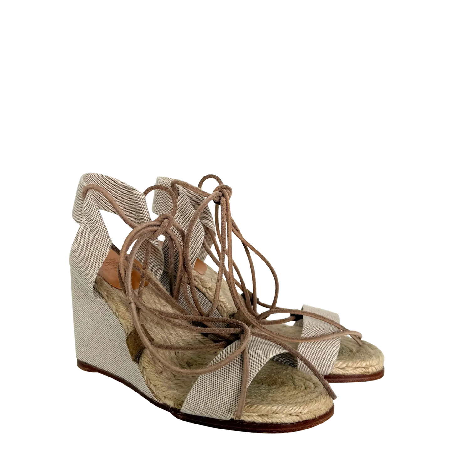 Hermès Keilsandalen mit Schnürung  beige Größe 37 / sehr gut Hermès