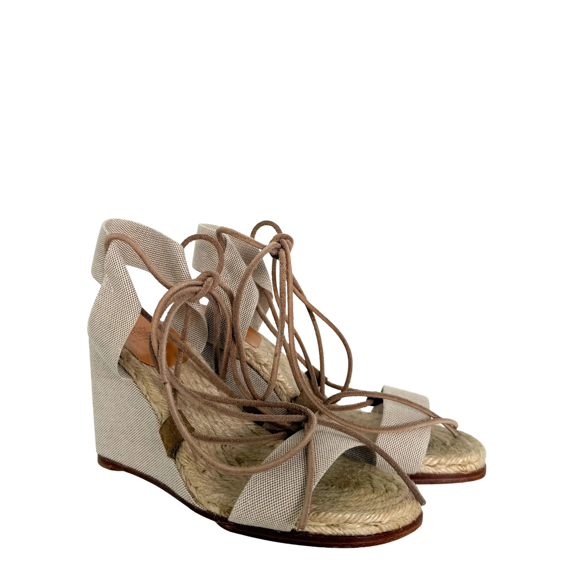 Hermès Keilsandalen mit Schnürung  beige Größe 37 / sehr gut Hermès