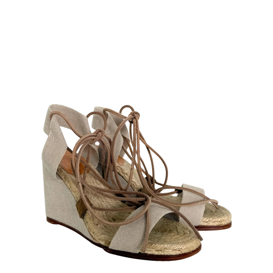 Hermès Keilsandalen mit Schnürung  beige Größe 37 / sehr gut Hermès