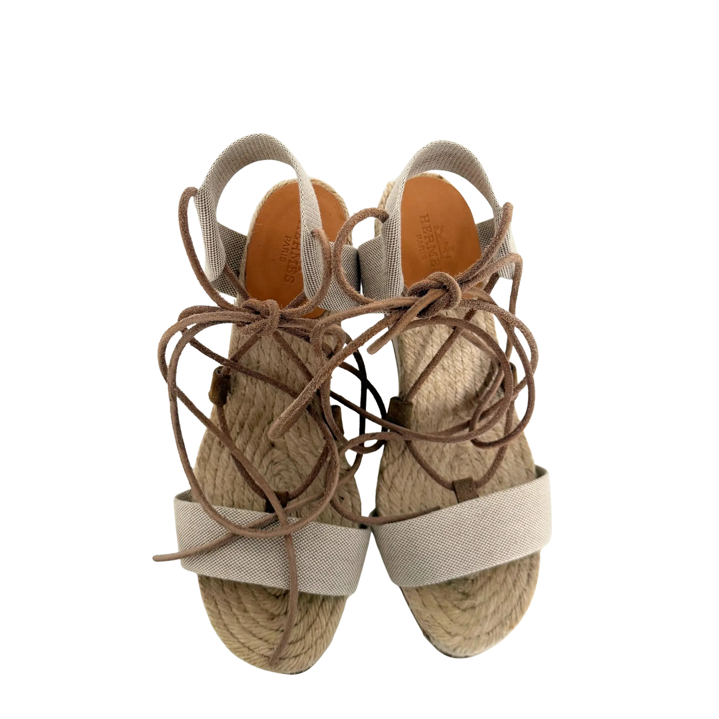 Hermès Keilsandalen mit Schnürung  beige Größe 37 / sehr gut Hermès
