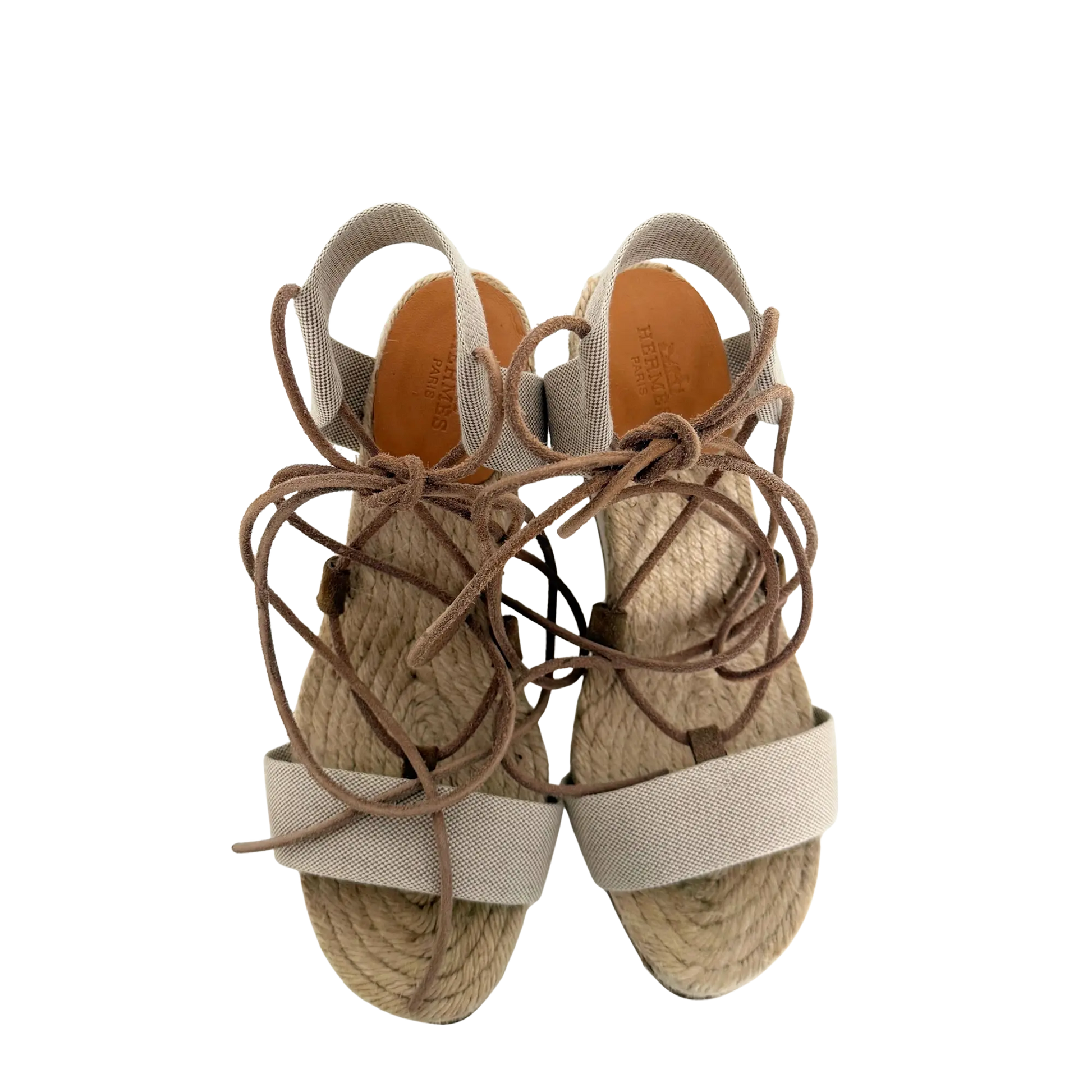 Hermès Keilsandalen mit Schnürung  beige Größe 37 / sehr gut Hermès