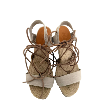 Hermès Keilsandalen mit Schnürung  beige Größe 37 / sehr gut Hermès