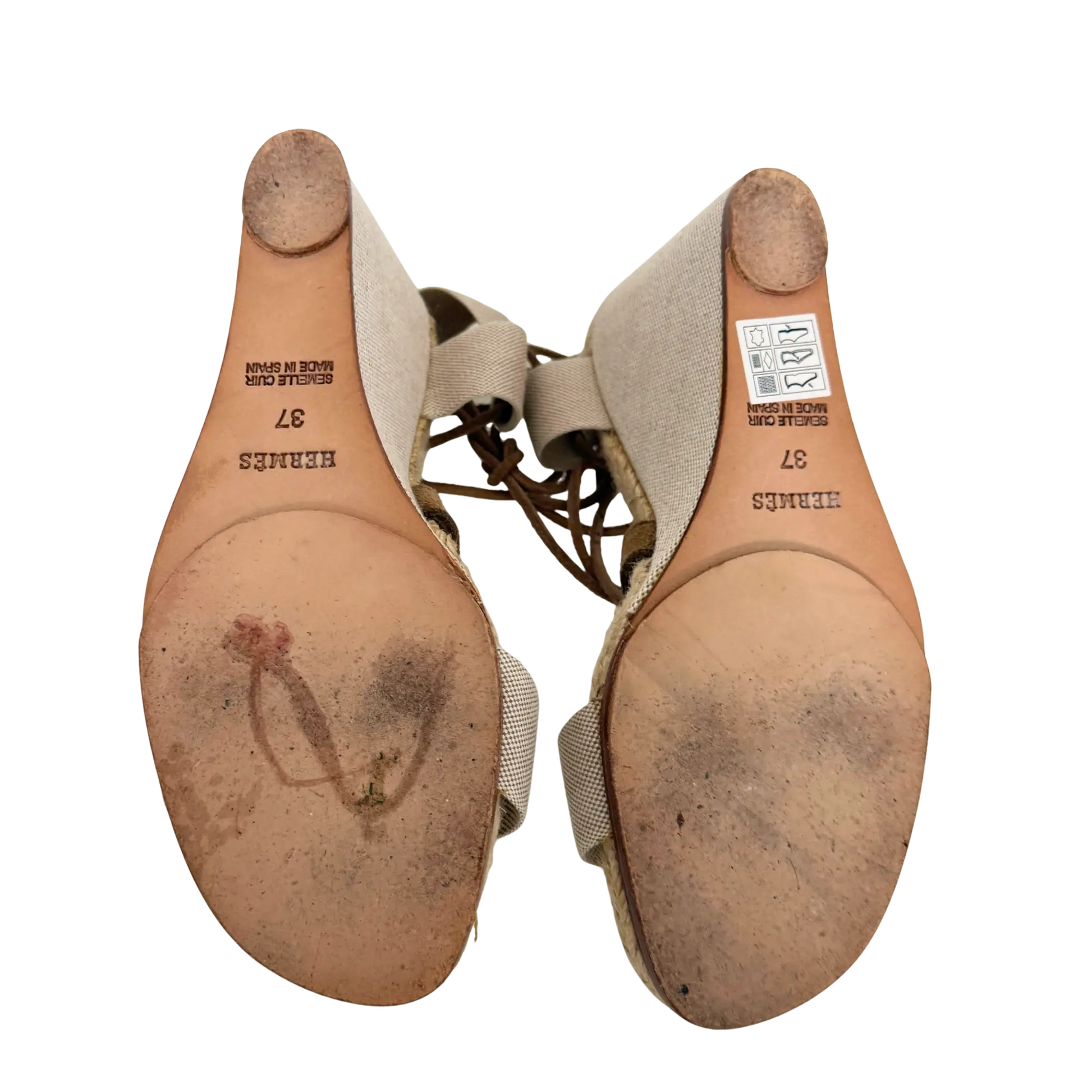 Hermès Keilsandalen mit Schnürung  beige Größe 37 / sehr gut Hermès