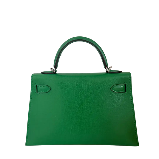 Hermès Mini Kelly II 20 Sellier Chevre Chamkila 1k Bambou (grün) Paladium Fullset / ungetragen Hermès