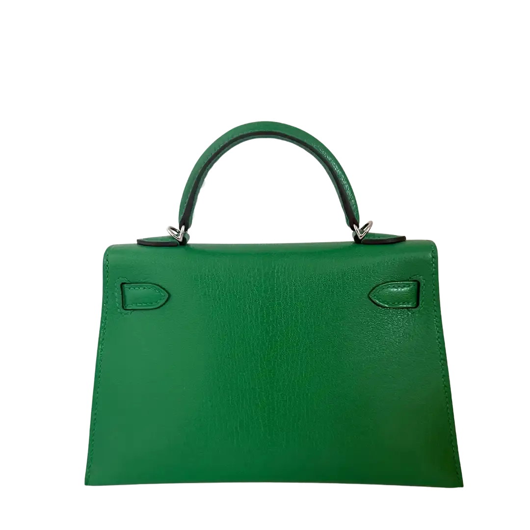 Hermès Mini Kelly II 20 Sellier Chevre Chamkila 1k Bambou (grün) Paladium Fullset / ungetragen Hermès