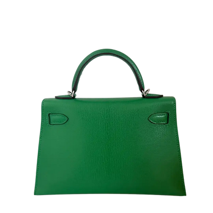 Hermès Mini Kelly II 20 Sellier Chevre Chamkila 1k Bambou (grün) Paladium Fullset / ungetragen Hermès