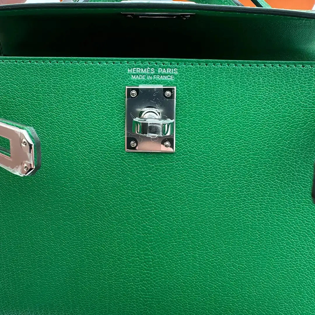 Hermès Mini Kelly II 20 Sellier Chevre Chamkila 1k Bambou (grün) Paladium Fullset / ungetragen Hermès