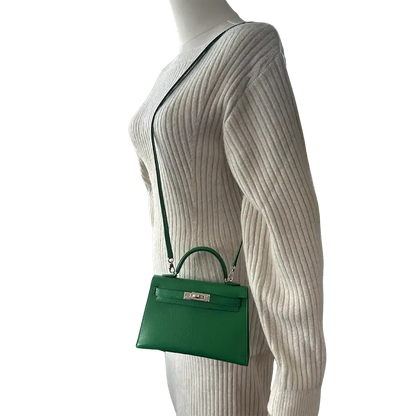 Hermès Mini Kelly II 20 Sellier Chevre Chamkila 1k Bambou (grün) Paladium Fullset / ungetragen Hermès