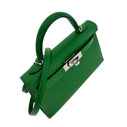 Hermès Mini Kelly II 20 Sellier Chevre Chamkila 1k Bambou (grün) Paladium Fullset / ungetragen Hermès