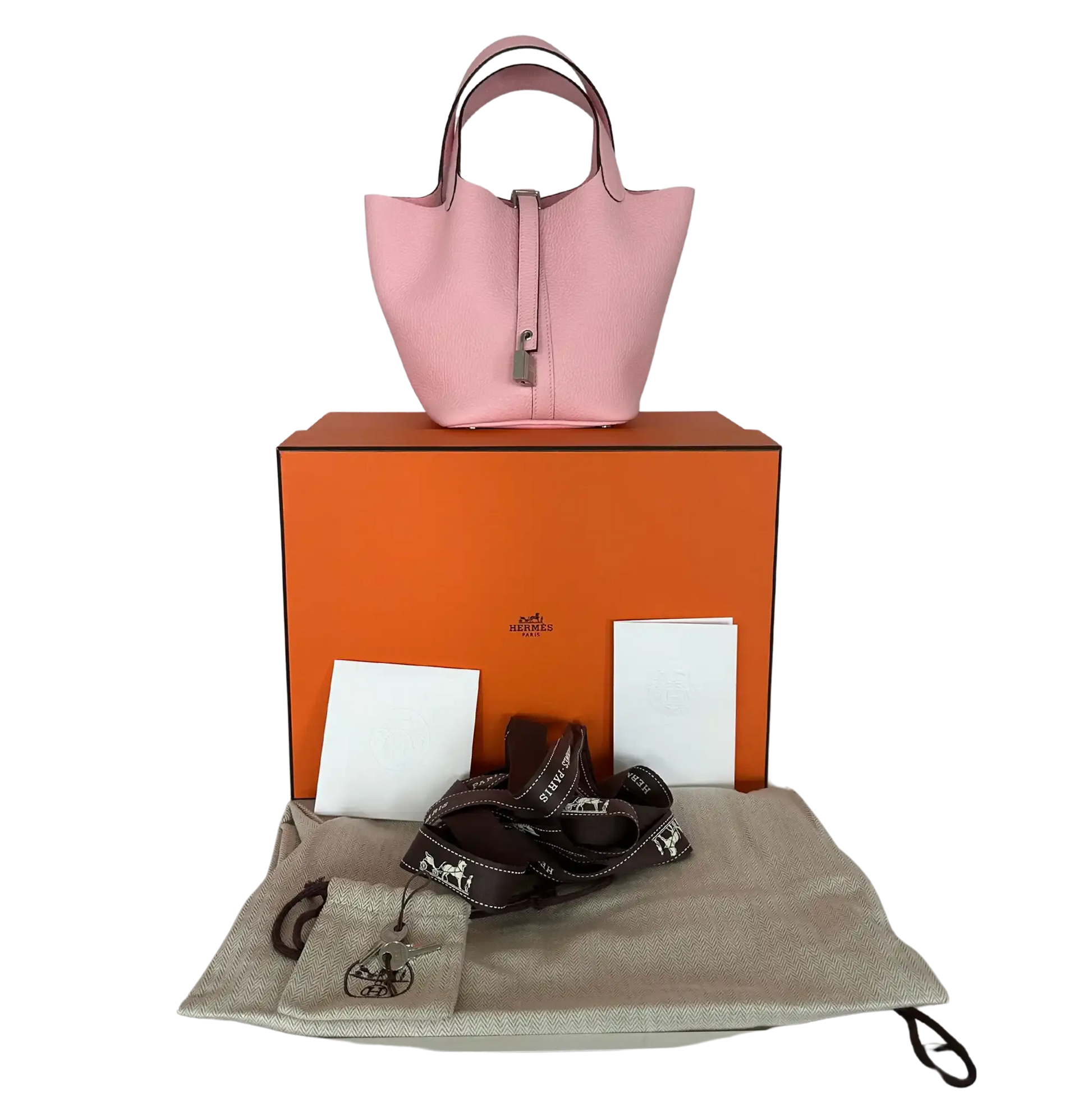 Hermès Picotin 18 Taurillon Clémence Rose Sakura 2025 Fullset / ungetragen Hermès