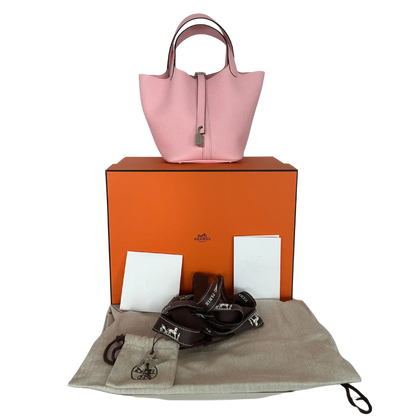 Hermès Picotin 18 Taurillon Clémence Rose Sakura 2025 Fullset / ungetragen Hermès