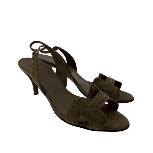 Hermès Premières Sandalen aus Veloursleder beige gold Größe 37 / sehr gut Hermès