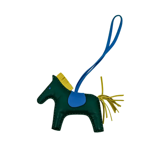 Hermès Rodeo MM Milo Malachite / Bleu Zanzibar / Lime Taschenanhänger / sehr gut Hermès