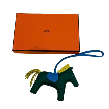 Hermès Rodeo MM Milo Malachite / Bleu Zanzibar / Lime Taschenanhänger / sehr gut Hermès