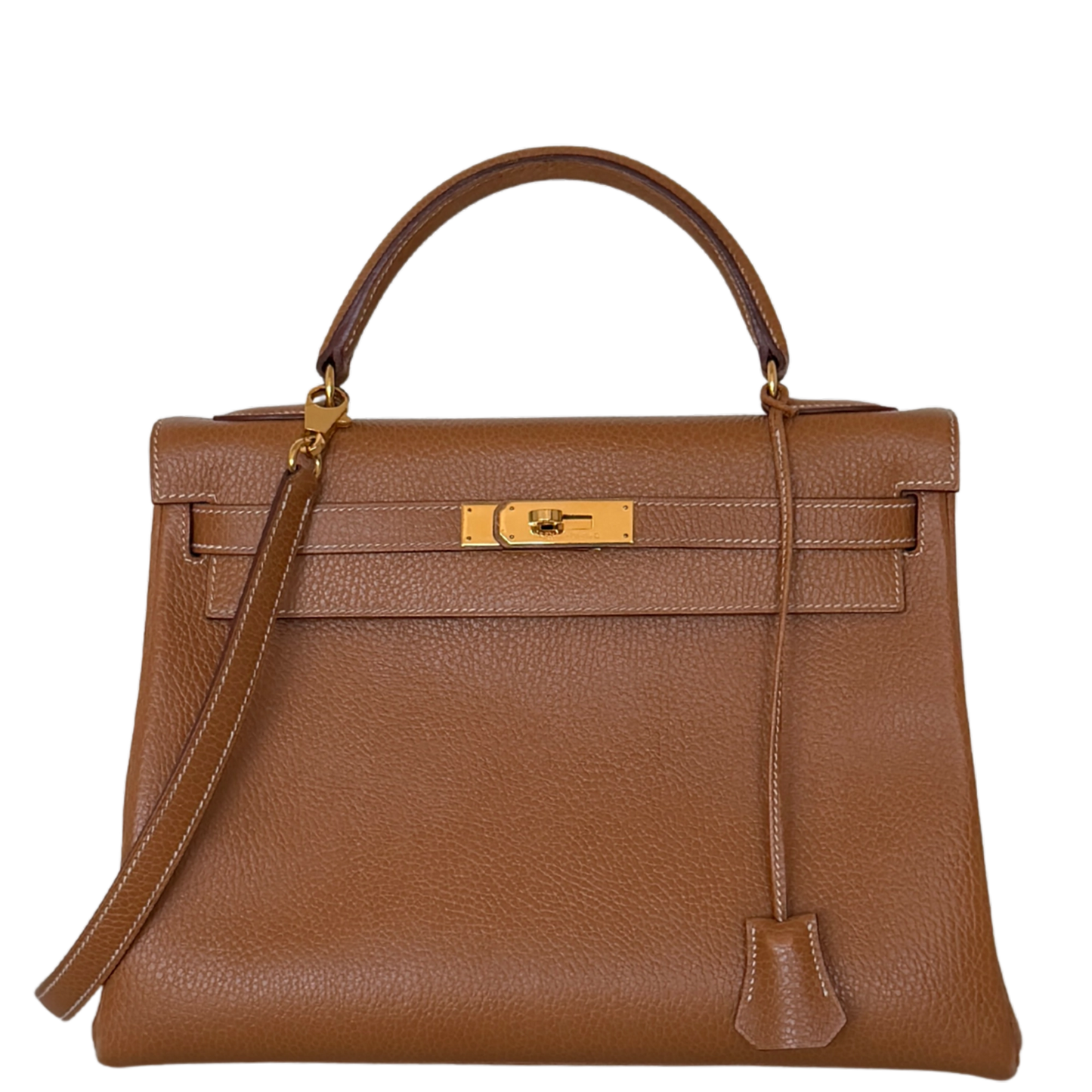 Hermès Kelly Bag 32 Clemence Leder goldene Hardware braun / sehr gut