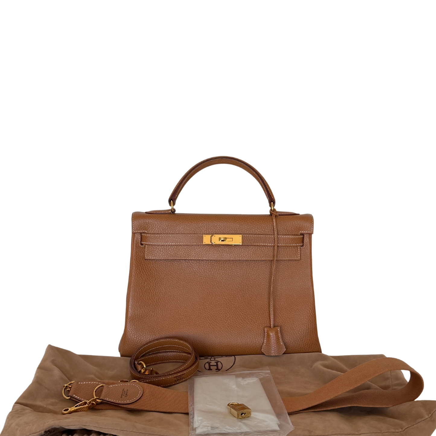 Hermès Kelly Bag 32 Clemence Leder goldene Hardware braun / sehr gut