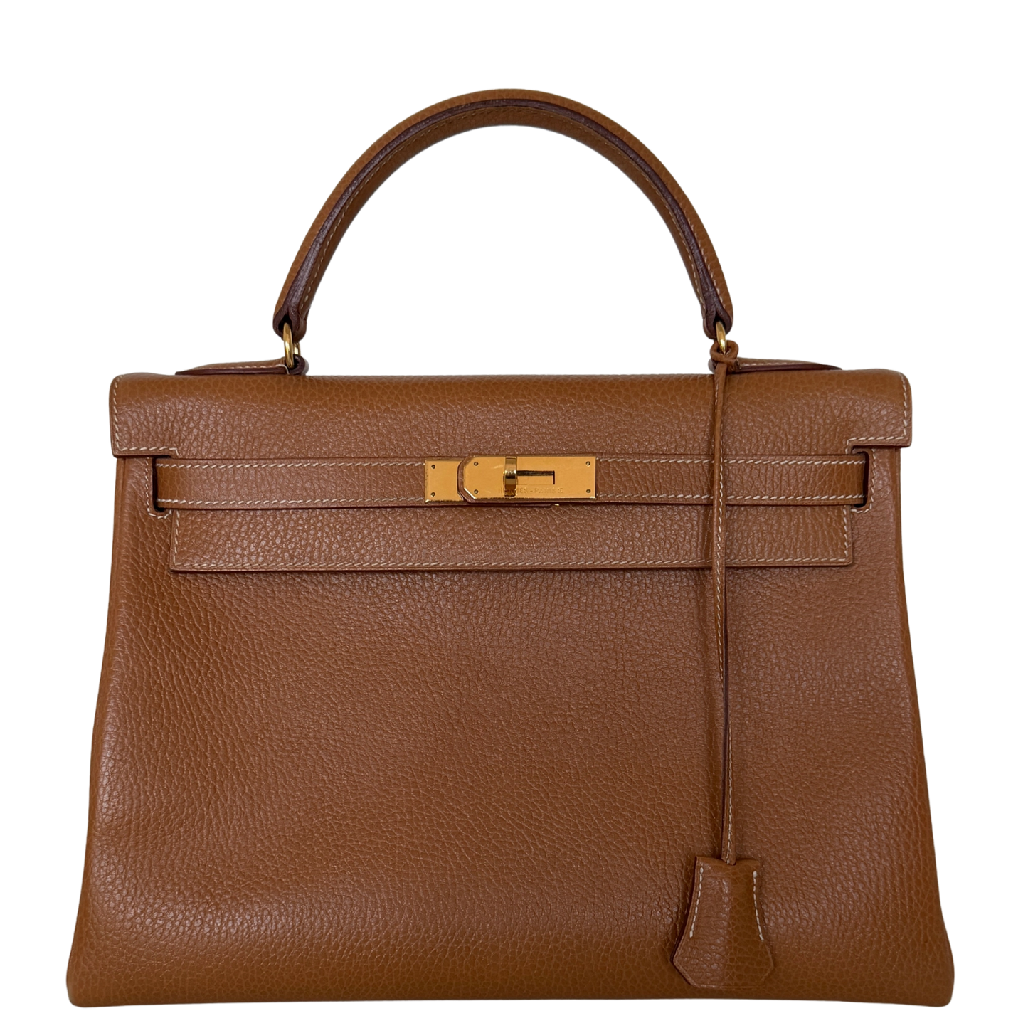 Hermès Kelly Bag 32 Clemence Leder goldene Hardware braun / sehr gut