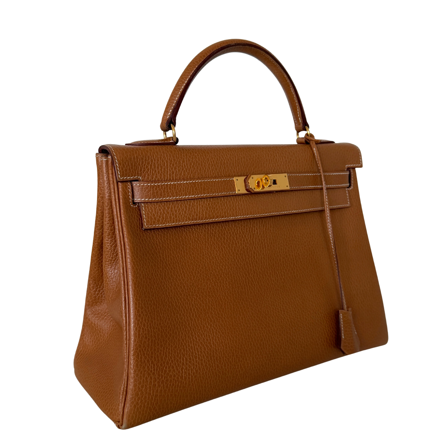 Hermès Kelly Bag 32 Clemence Leder goldene Hardware braun / sehr gut