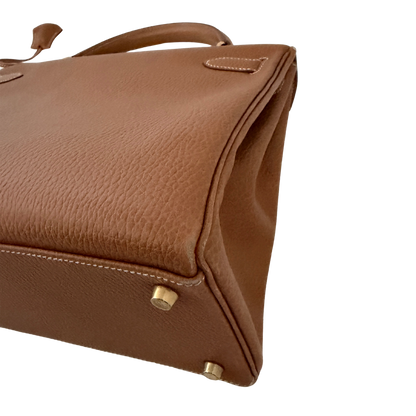 Hermès Kelly Bag 32 Clemence Leder goldene Hardware braun / sehr gut