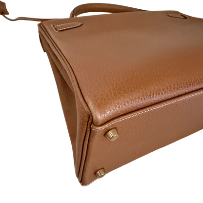 Hermès Kelly Bag 32 Clemence Leder goldene Hardware braun / sehr gut
