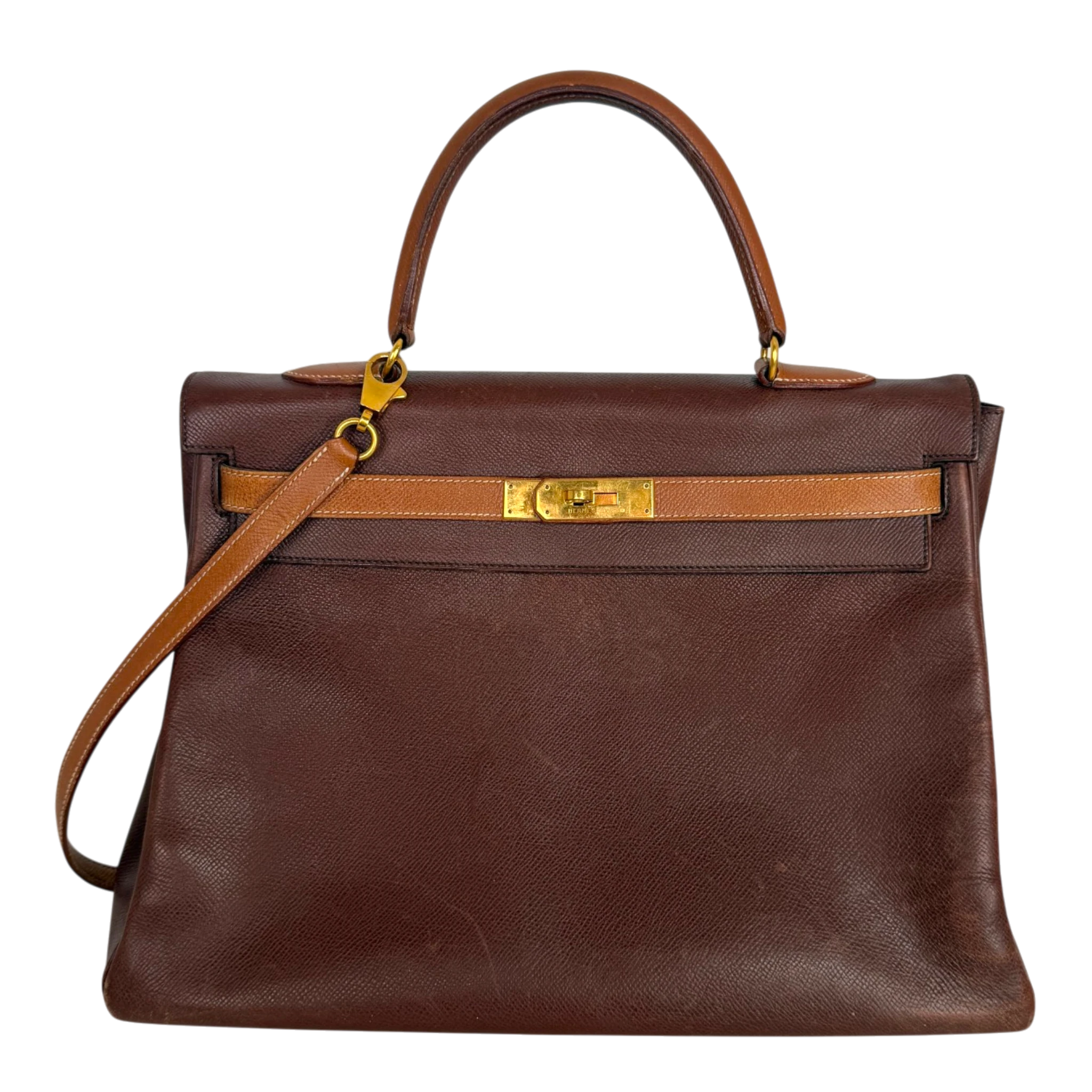 Hermès Kelly 35 Retourne Courchevel Havane/Gold Bicolor GHW 1993 Echtheitscheck