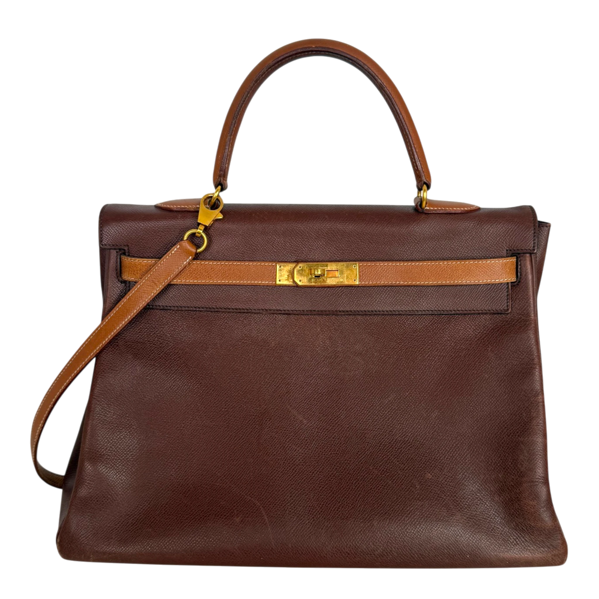 Hermès Kelly 35 Retourne Courchevel Havane/Gold Bicolor GHW 1993 Echtheitscheck