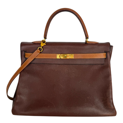 Hermès Kelly 35 Retourne Courchevel Havane/Gold Bicolor GHW 1993 Echtheitscheck