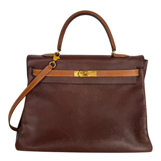 Hermès Kelly 35 Retourne Courchevel Havane/Gold Bicolor GHW 1993 Echtheitscheck