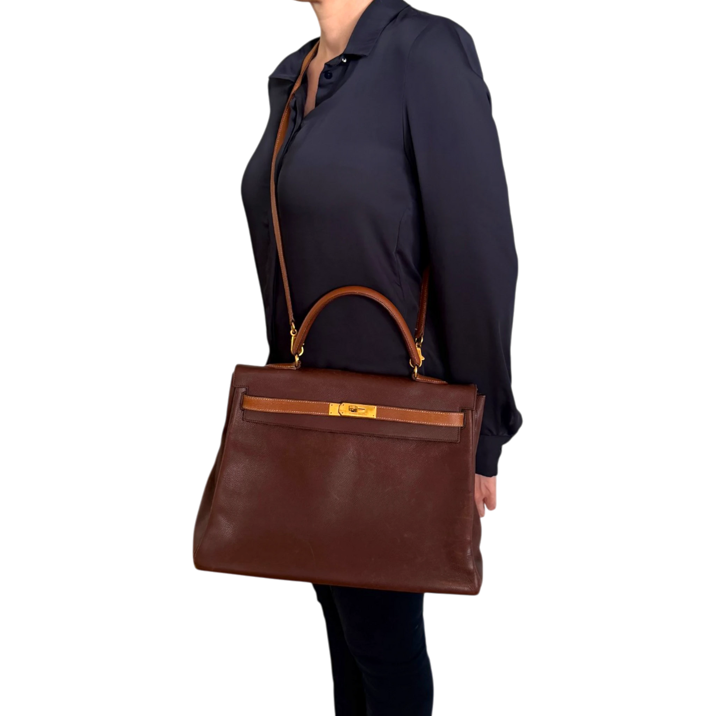 Hermès Kelly 35 Retourne Courchevel Havane/Gold Bicolor GHW 1993 Echtheitscheck
