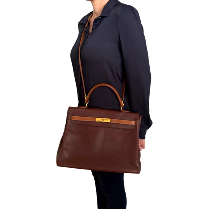 Hermès Kelly 35 Retourne Courchevel Havane/Gold Bicolor GHW 1993 Echtheitscheck