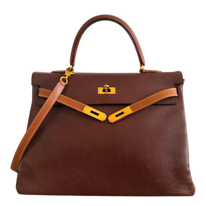 Hermès Kelly 35 Retourne Courchevel Havane/Gold Bicolor GHW 1993 Echtheitscheck