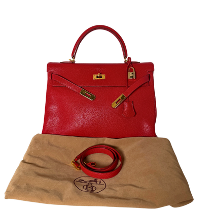 Hermès Vintage Chèvre Mysore Retourné 35 Kelly Bag Rouge Vif goldene Hardware / sehr gut Hermès