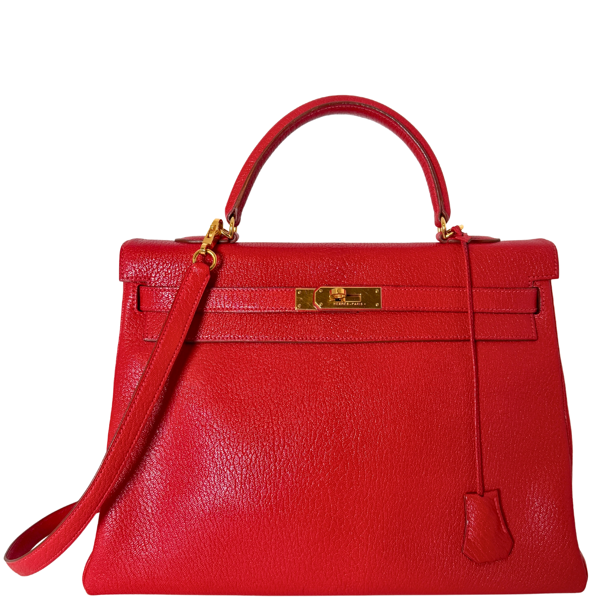 Hermès Vintage Chèvre Mysore Retourné 35 Kelly Bag Rouge Vif goldene Hardware / sehr gut Hermès