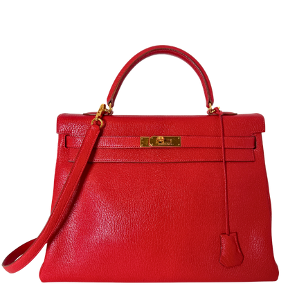 Hermès Vintage Chèvre Mysore Retourné 35 Kelly Bag Rouge Vif goldene Hardware / sehr gut Hermès