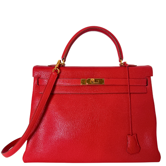 Hermès Vintage Chèvre Mysore Retourné 35 Kelly Bag Rouge Vif goldene Hardware / sehr gut Hermès