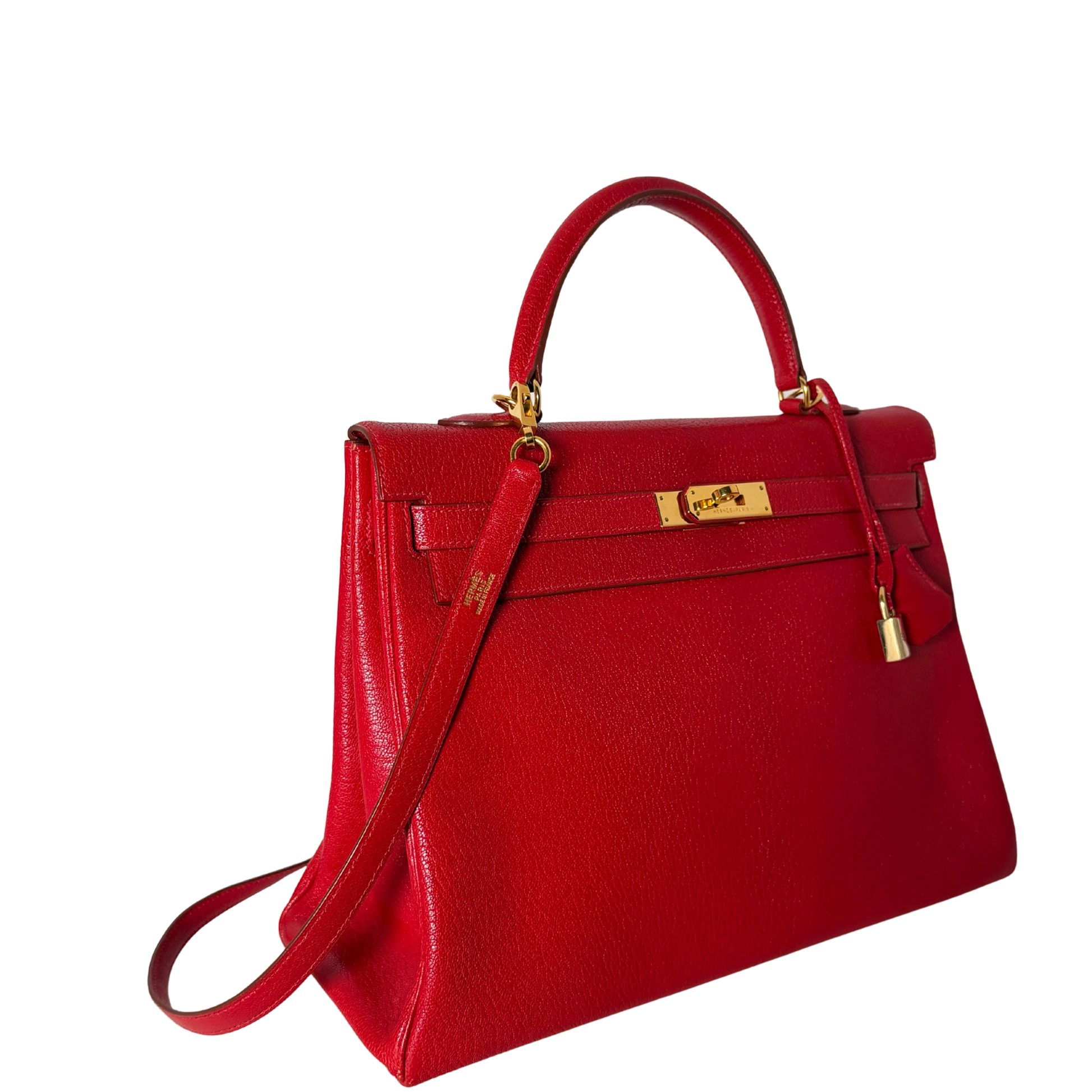 Hermès Vintage Chèvre Mysore Retourné 35 Kelly Bag Rouge Vif goldene Hardware / sehr gut Hermès