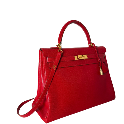 Hermès Vintage Chèvre Mysore Retourné 35 Kelly Bag Rouge Vif goldene Hardware / sehr gut Hermès