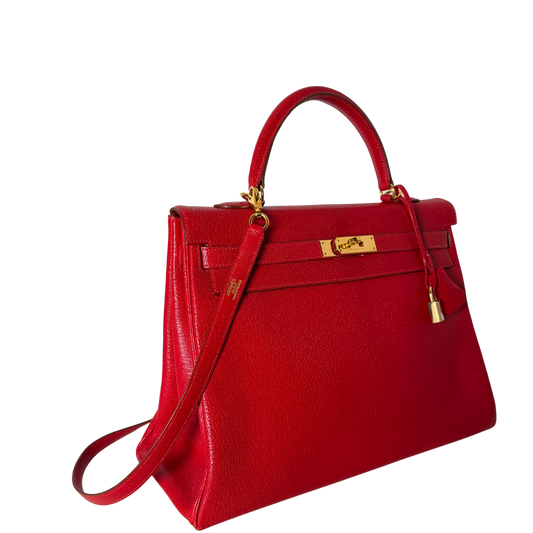 Hermès Vintage Chèvre Mysore Retourné 35 Kelly Bag Rouge Vif goldene Hardware / sehr gut Hermès