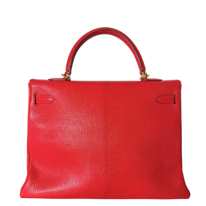 Hermès Vintage Chèvre Mysore Retourné 35 Kelly Bag Rouge Vif goldene Hardware / sehr gut Hermès