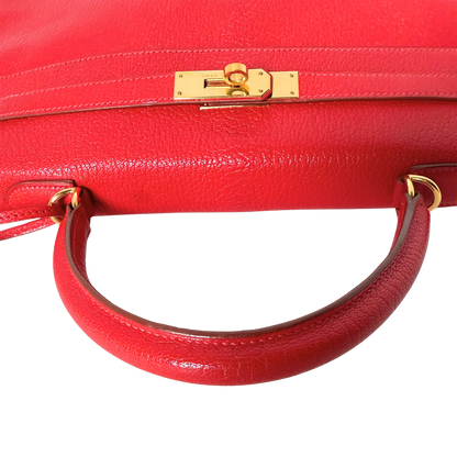 Hermès Vintage Chèvre Mysore Retourné 35 Kelly Bag Rouge Vif goldene Hardware / sehr gut Hermès