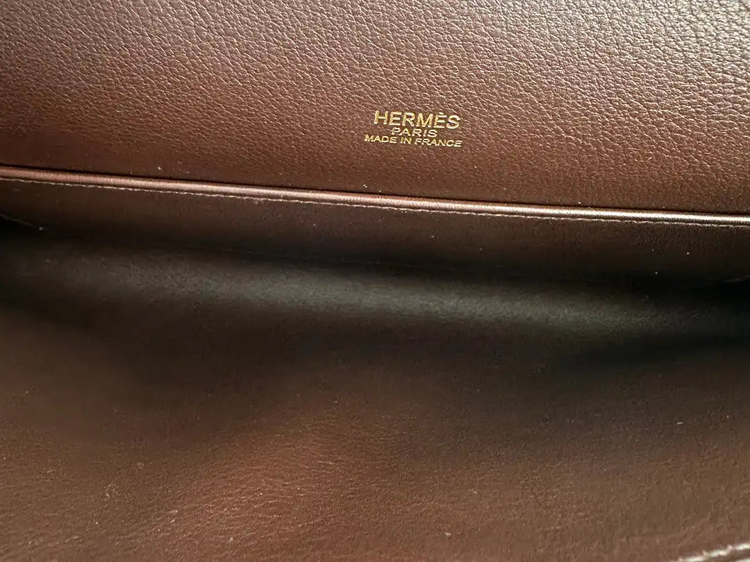 Hermès Kelly Cut Clutch Swift braun / ungetragen Echtheitscheck