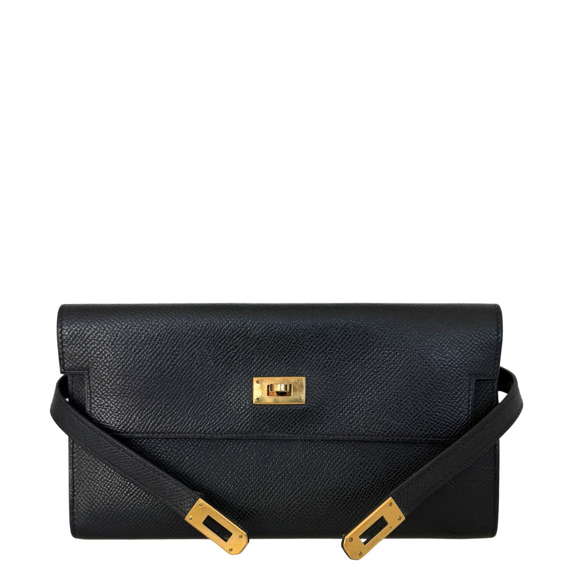Hermes Kelly Long Wallet schwarz goldene Hardware Epsom Leder / sehr gut Hermès