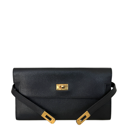 Hermes Kelly Long Wallet schwarz goldene Hardware Epsom Leder / sehr gut Hermès