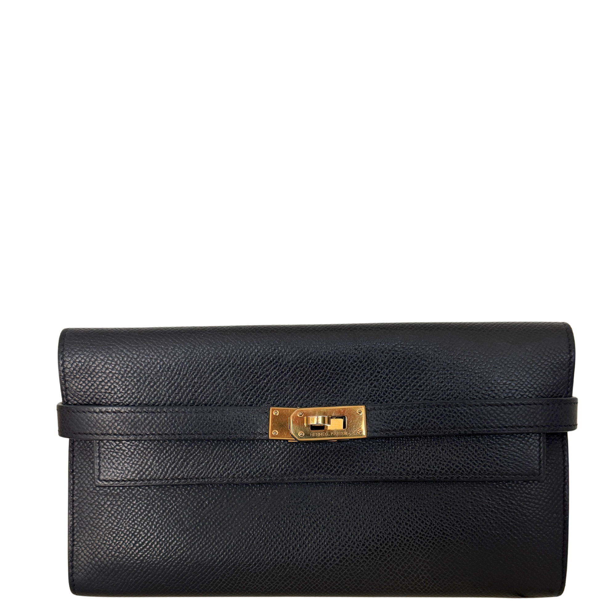 Hermes Kelly Long Wallet schwarz goldene Hardware Epsom Leder / sehr gut Hermès