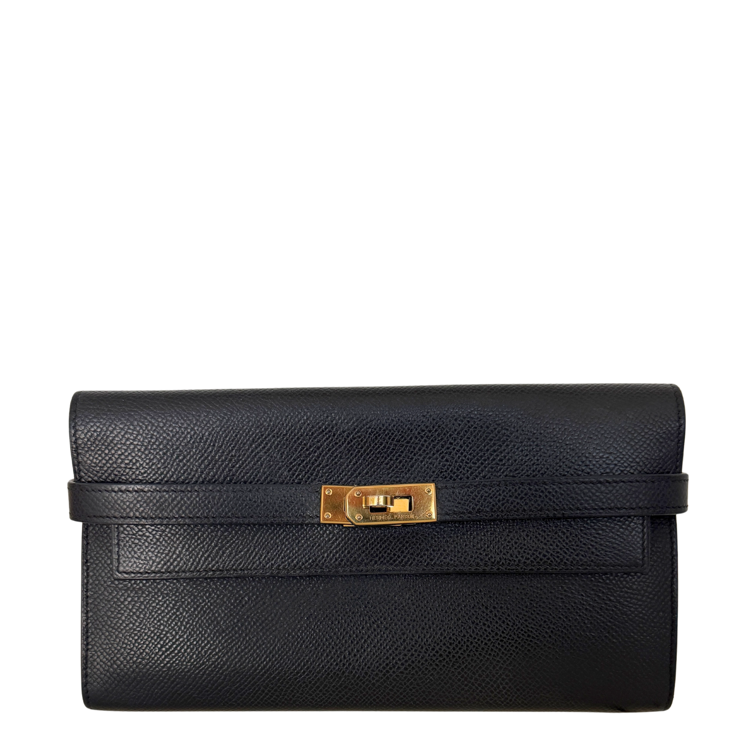 Hermes Kelly Long Wallet schwarz goldene Hardware Epsom Leder / sehr gut Hermès